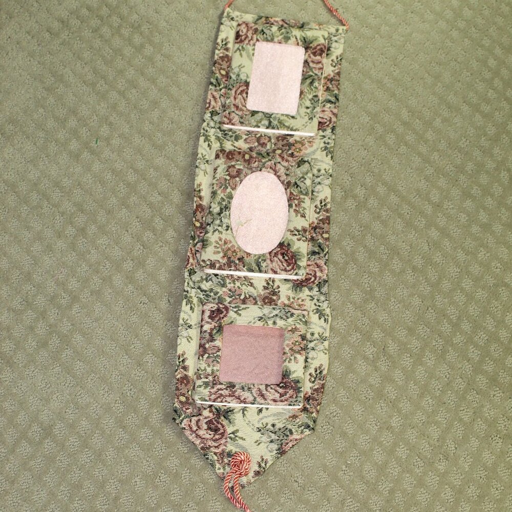 Vtg Mauve Maroon Ivory Fabric Tapestry Hanging 3 Frames Tapestry a 3x3 & (2) 3x5